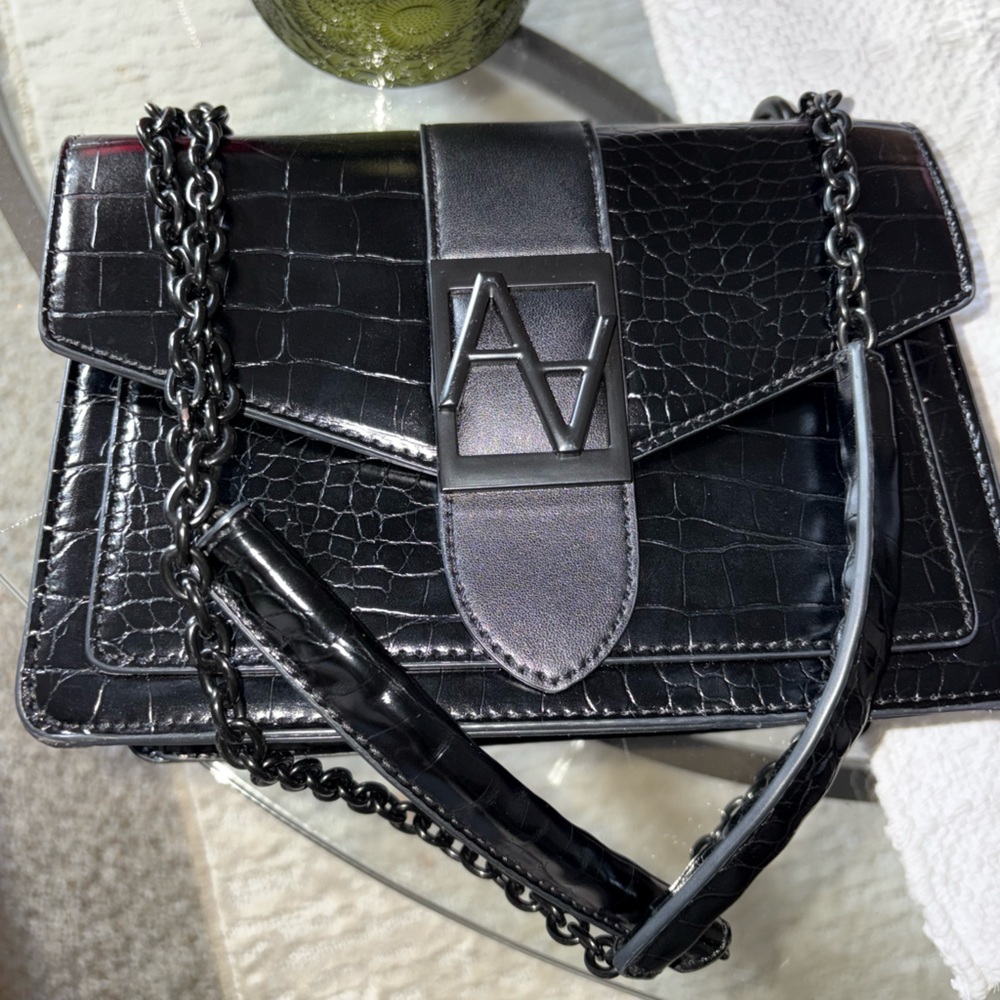 Aldo Black Croc-Embossed Shoulder Bag